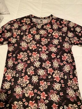 Neff Black Floral Short Sleeve Tee with Pink & Cream Blooms